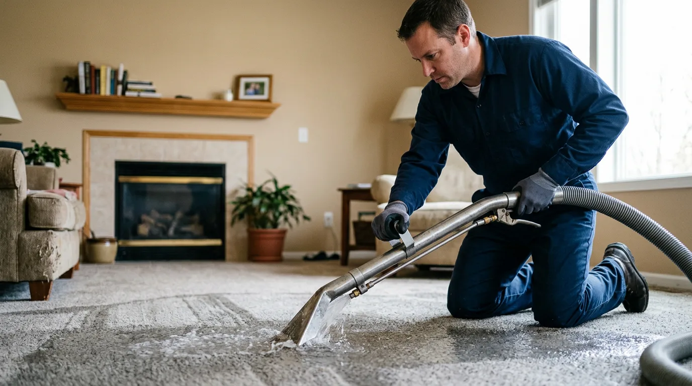 Water damage restoration technician working near Seneca, SD